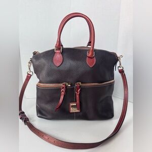 Dooney & Bourke Double Front Pocket Grain Leather Satchel Crossbody Purse